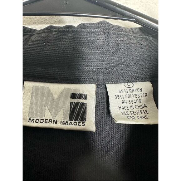 Modern Images Men's Hawaiian Shirt Black Embroidered Short Sleeve Buttoned Sz L - Picture 2 of 10